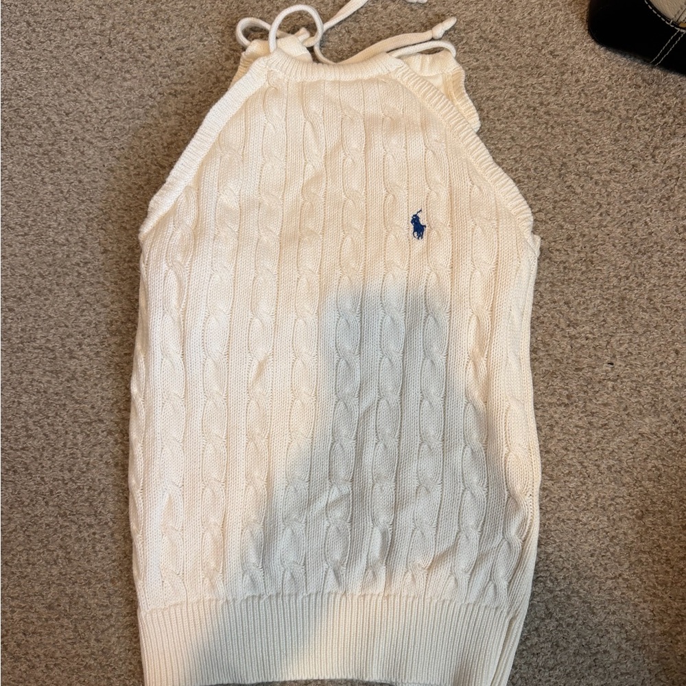 Polo by Ralph Lauren Cream Cable-Knit Halter Tank with Pony Logo